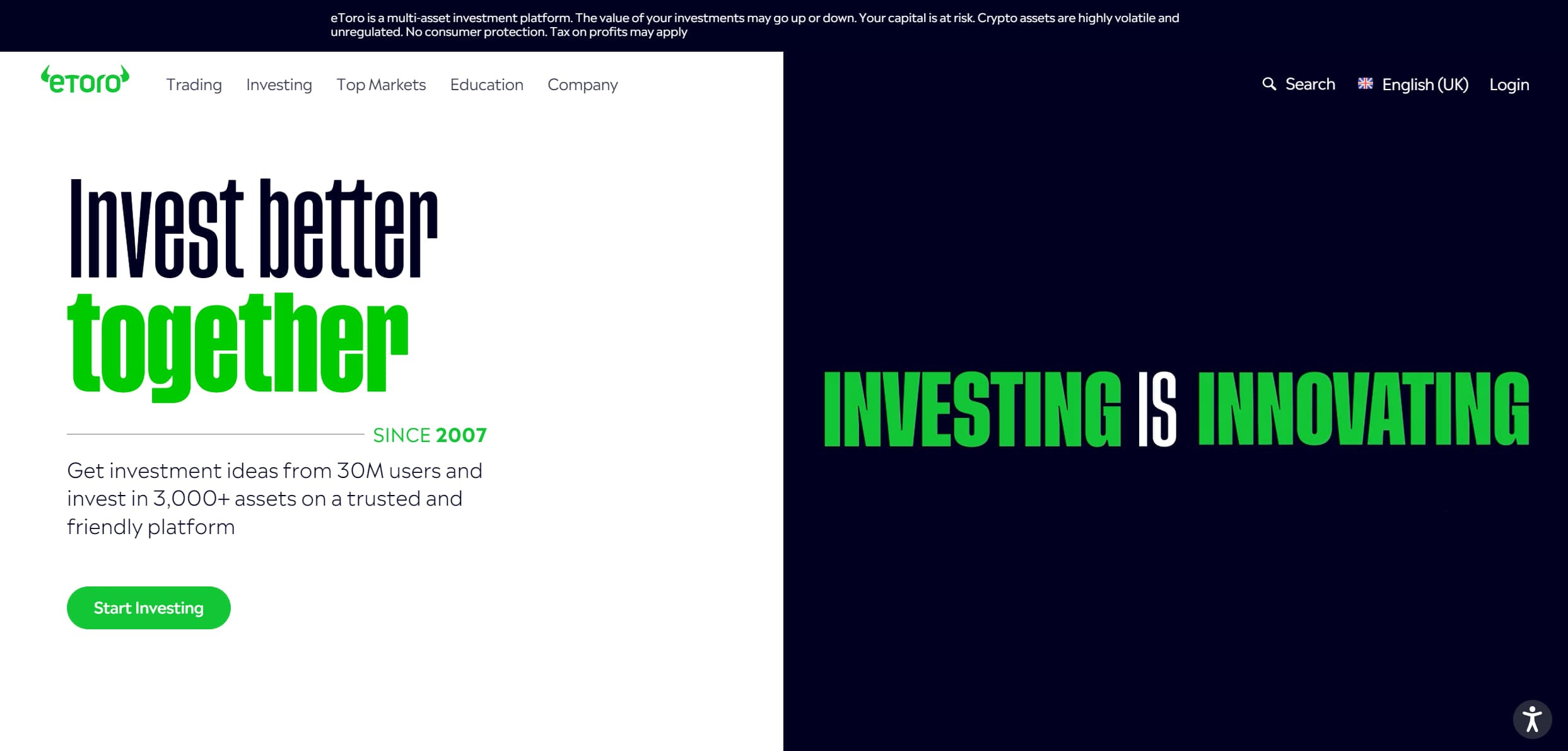 eToro Algo Trading Homepage